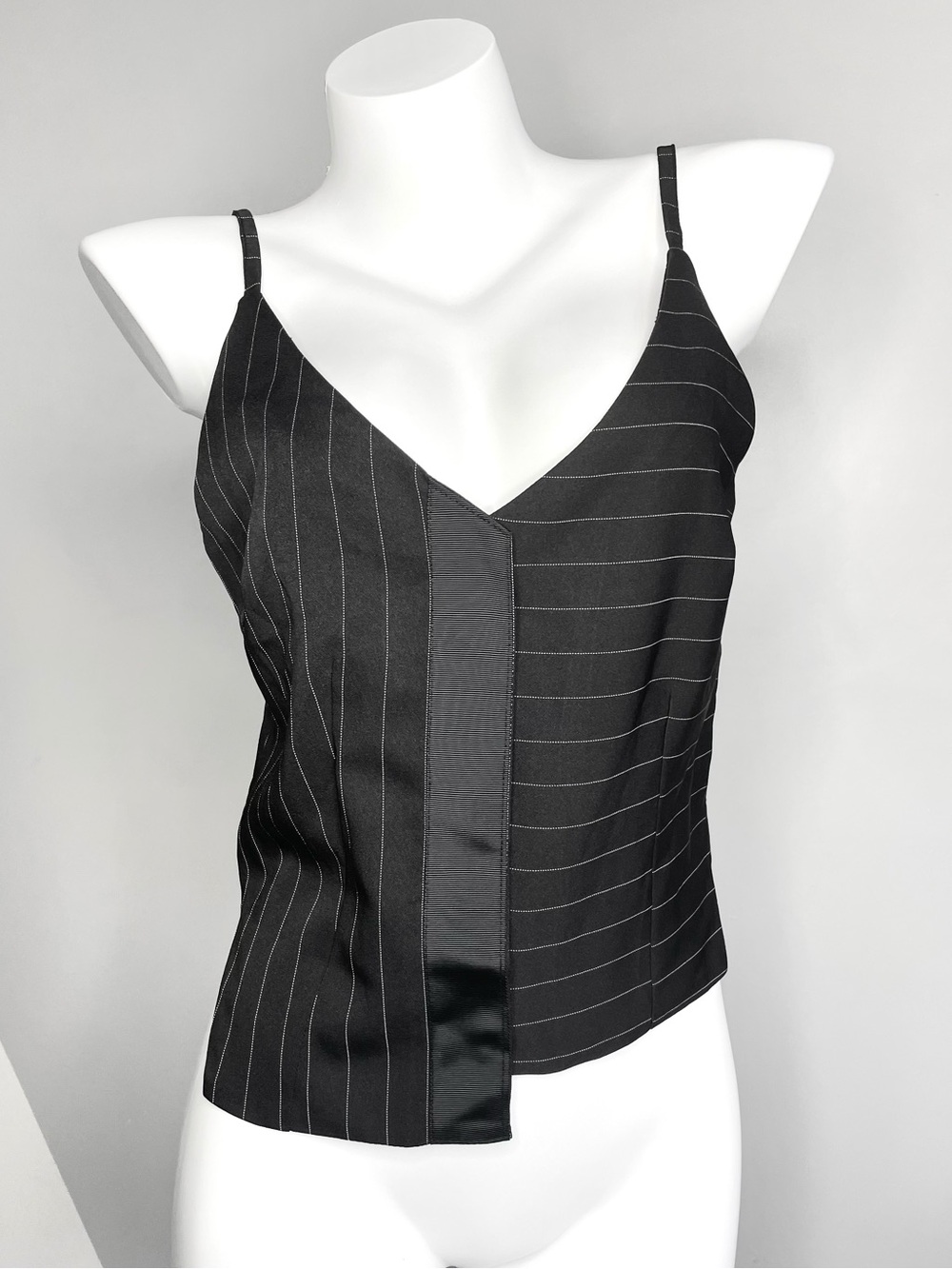 Black Pinstripe Asymmetrical Cami Top